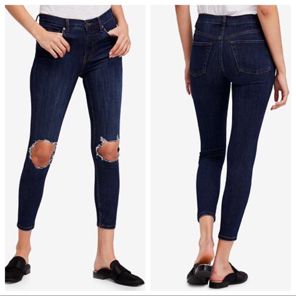 Free People High Rise Busted Dark Skinny Jeans 25L